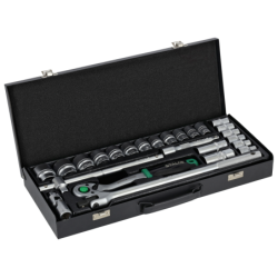Sada nástrčných kľúčov - 1/2” 25 ks, kovový box, račňa 90T