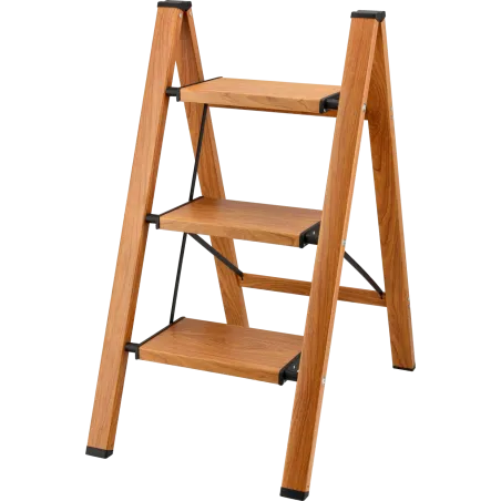 Skladací rebrík drevodekor - 3-stupňový, bez rukoväte