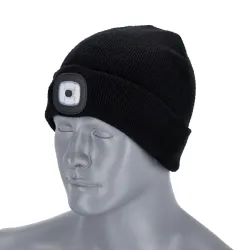 Zimná čiapka s LED svetlom RAY, čierna