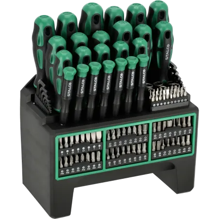 Súprava skrutkovačov a bitov 114 ks CrV STALCO so stojanom