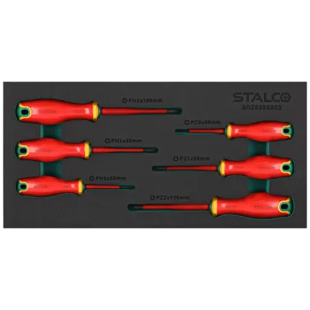 Elektrotechnické skrutkovače PH/PZ 6 dielna sada S2 1000V vložka EVA STALCO
