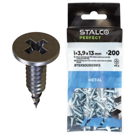 Samovŕtacia skrutka TEX so zápustnou hlavou pozinkovaná 3,9x13 mm blister 100 ks STALCO PERFECT
